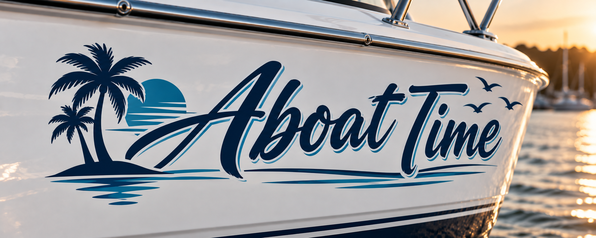 Aboat Time printed boat name sticker mockup