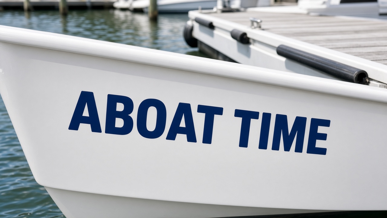 Aboat Time vinyl-cut boat name sticker