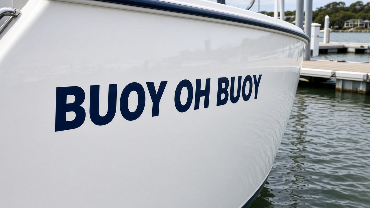 Buoy Oh Buoy vinyl-cut boat name sticker