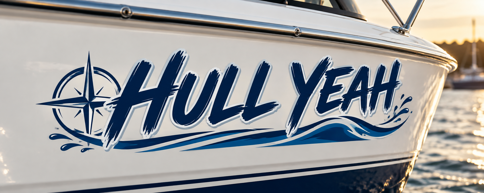 Hull Yeah printed boat name sticker mockup