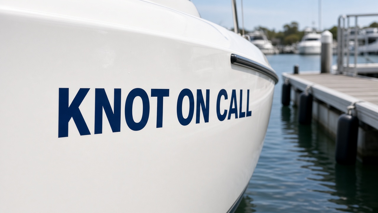 Knot On Call vinyl-cut boat name sticker