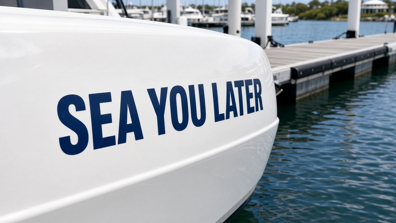 Sea You Later vinyl-cut boat name sticker
