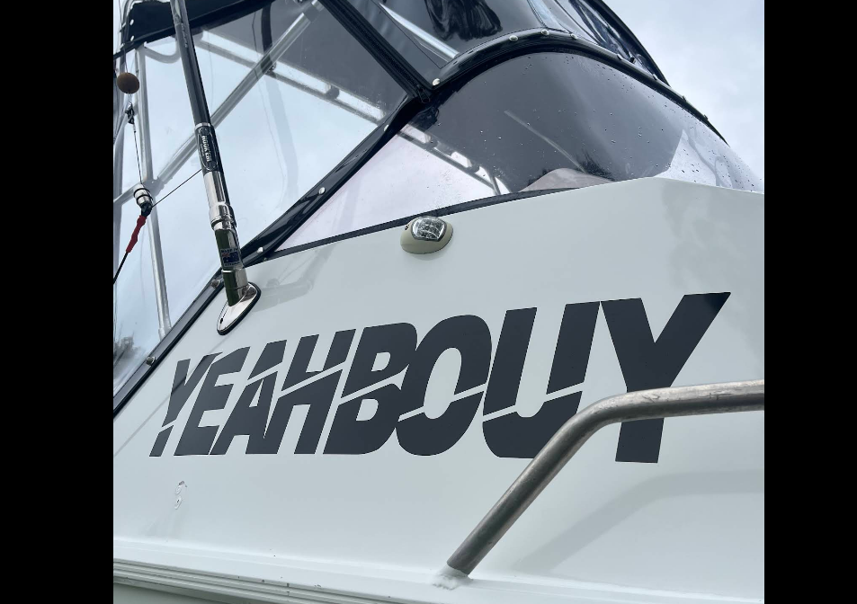 Yeah Bouy boat name stickers — custom boat stickers on vessel hull